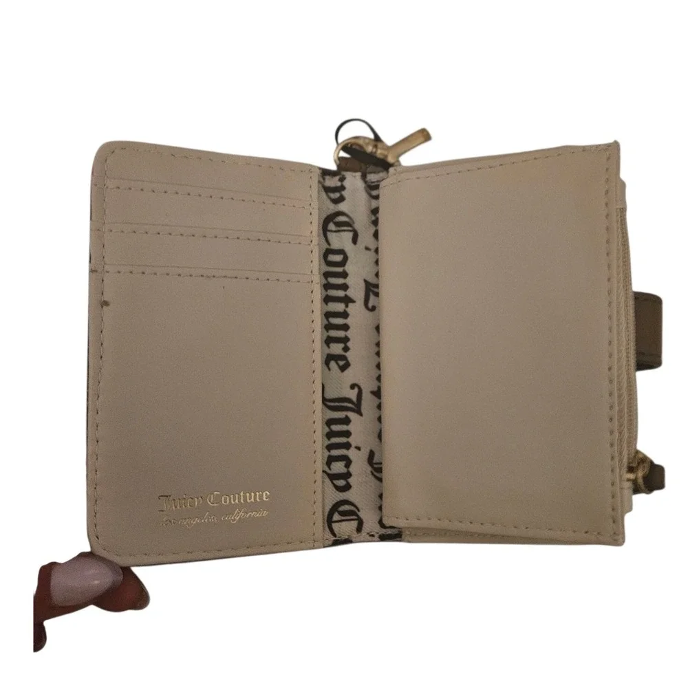 Juicy Couture Wallet Brown Pink Hearts‎ Logo Snap Closure Charm Cute